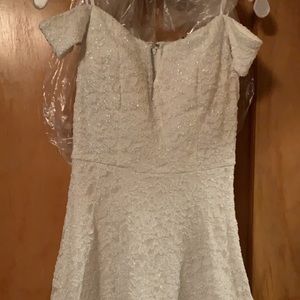 OFF-THE-SHOULDER GLITTER LACE SKATER DRESS